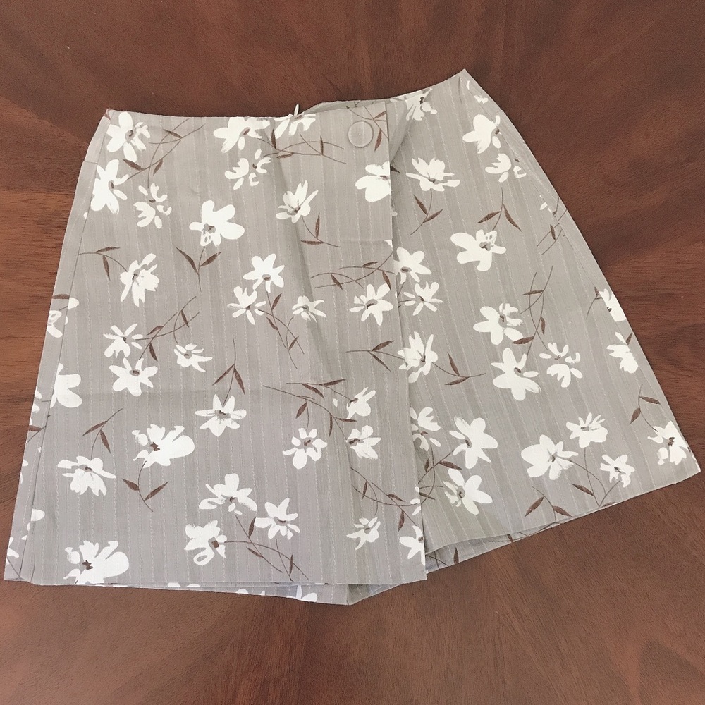 Grey Floral Mini Skort with Button Detail